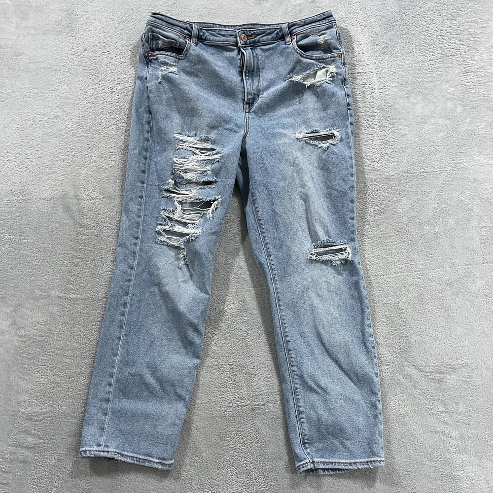 American‎ Eagle Jeans 16 Mom High Waist Ripped Stretch Western Grunge Y2K